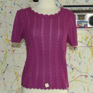 3 for $50💚NWT Vintage Billie Jo Mulberry SS 100% Acrylic Sweater Scalloped Trim